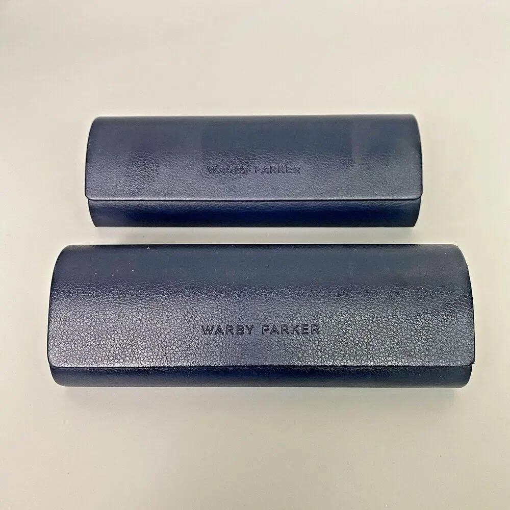 Lot 2 Warby Parker Eyeglass Glasses Hard Cases Navy Blue w/ Cleaning Cloths